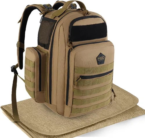 Vista 7 de HighSpeedDaddy - Mochila para pañales de bebé, grado militar, impermeable, bolsa de viaje compacta para bebé con alfombrilla para cambiar pañales