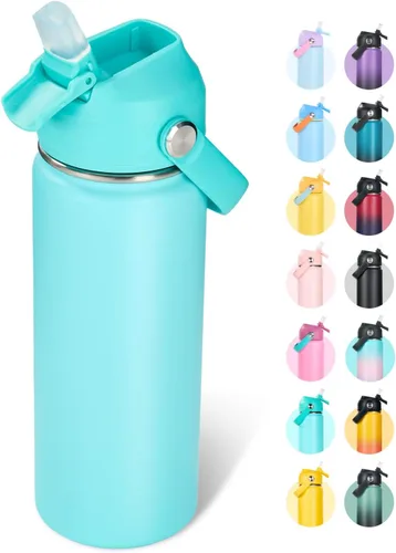 Vista 39 de Fijinhom Botella de agua aislada de acero inoxidable de 18 oz, de boca ancha, de doble pared, con vacío, con pajita de silicona, a prueba de sudor