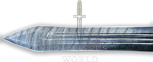 Vista 4 de Espada de Gladius Romana de 26" hecha a mano de acero de Damasco Histórico Imperio Romano Espada de gladiador Mango de palisandro con funda de cuero
