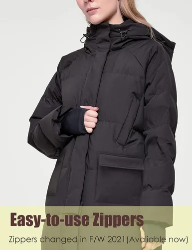 Vista 5 de YISEVEN Chaqueta ligera impermeable desmontable de plumón grueso con capucha para mujer