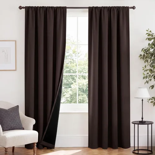 Vista 61 de NICETOWN Biscotti Beige 100% Cortinas opacas de 45" de largo para cocina, bolsillo con varilla para sótano completamente opaco, cortinas térmicas