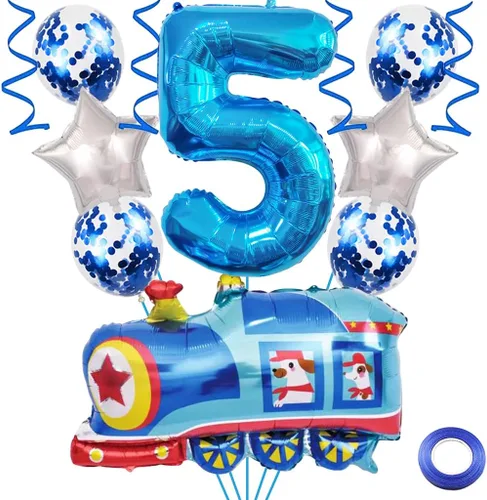 Vista 10 de Globos de tren de 2º cumpleaños, globo gigante de aluminio de Mylar número 2 para fiesta de ferrocarril, color azul
