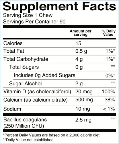 Vista 9 de BariatricPal Sugar-Free Calcium Citrate Soft Chews 500mg with Vitamin D & Probiotics Blue Raspberry 90 Count (1 Month Supply)