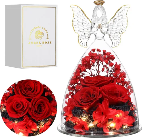 Vista 14 de Ocosy Regalos de rosas para el Día de la Madre para ella, regalos de rosas grandes para mujeres, rosas reales para siempre en figuras de ángel