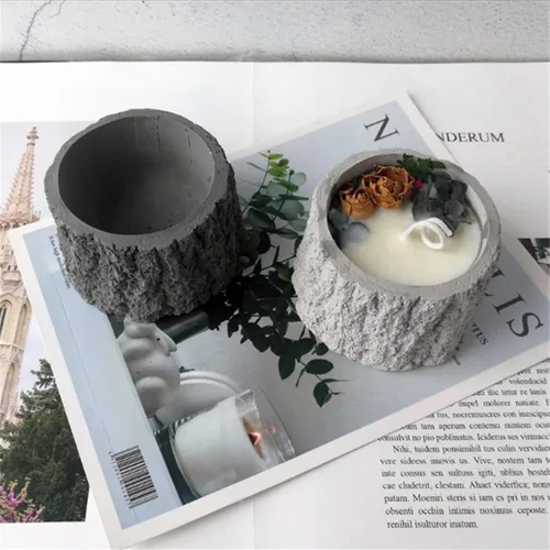Vista 4 de Molde de silicona para tocón de árbol, maceta suculenta de hormigón, resina epoxi, molde de cemento de arcilla, soporte para velas, caja
