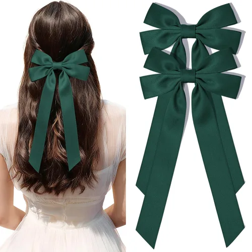 Vista 13 de Lazos de satén sedoso y pinzas de cocodrilo, soportes para cola de caballo de cinta negra, accesorios para el cabello para mujeres, niñas, niños