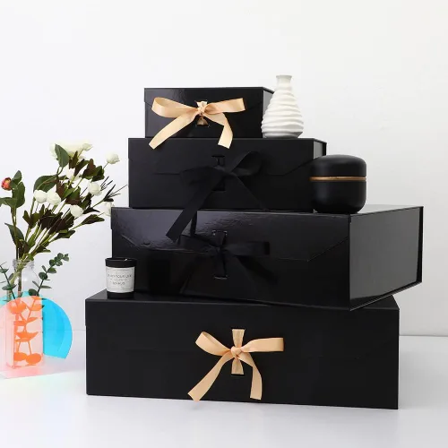 Vista 7 de GoooodGift Caja de regalo negra para regalos de 10 x 7.3 x 3.5 pulgadas, caja decorativa con cinta, caja de regalo vacía con tapa cierre magnético