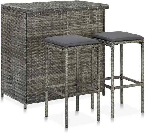 Vista 12 de Juego de barras de 3 piezas de ratán sintético rectangular marrón con marco de acero, diseño moderno para interiores y exteriores, comedor y patio