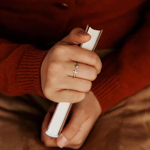 Vista 5 de Anillo de plata de ley 925, minimalista, ajustable, hecho a mano, para mujeres y niñas