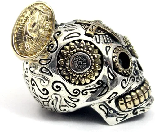 Vista 2 de Colgante de plata de ley 925 con diseño de calavera mexicana de COSUMOSU