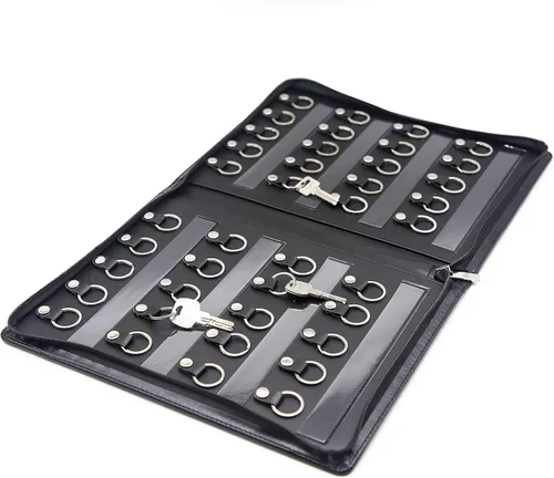 Vista 10 de OFFIDIX Gabinete portátil de piel sintética para llaves, 8 llaves, portátil, con cremallera, organizador de tarjetas de menús, soporte de negocios