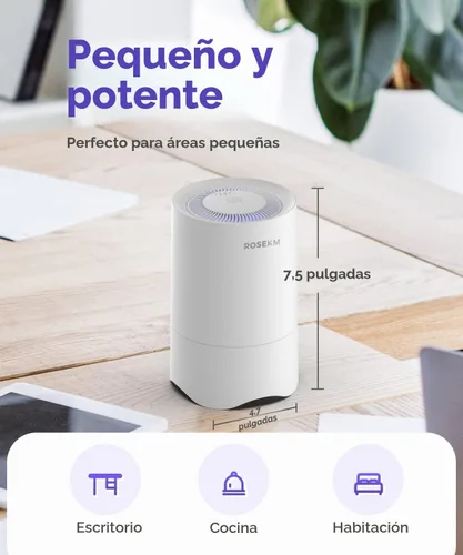 Vista 3 de Rosekm Purificador de aire pequeño para el dormitorio del hogar, mini purificador de aire de escritorio personal, purificador de aire HEPA