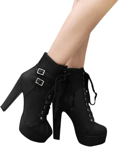 Vista 5 de Susanny - Botines de tacón alto para mujer, otoño, redondo, de agujetas, con tacón grueso y plataforma. Botines Knight Martin.