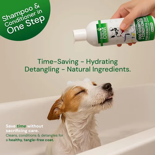 Vista 3 de Champú y acondicionador 2 en 1 para perros, extracto de caviar, aloe y bergamota para pieles sensibles, brillo profundo + desenredante, lavado