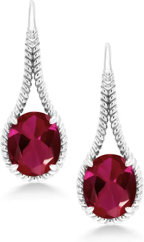Vista 3 de Gem Stone King Aretes colgantes ovalados con piedras preciosas para mujer en plata de ley 925 Aretes colgantes de alambre francés con piedra