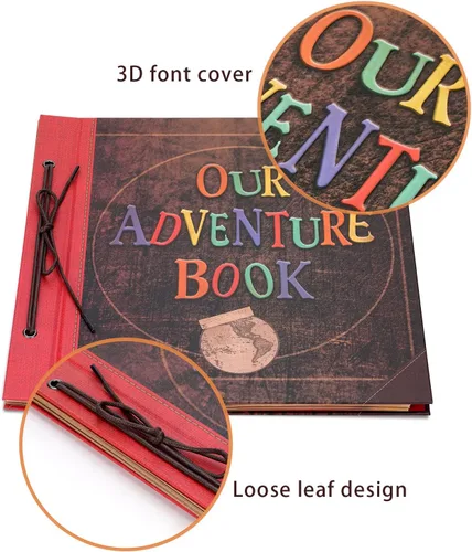 Vista 8 de Álbum de fotos scrapbook de tamaño grande de 12x12 pulgadas, 60 páginas, nuestro libro de aventuras con letras en relieve 3D retro, tapa dura