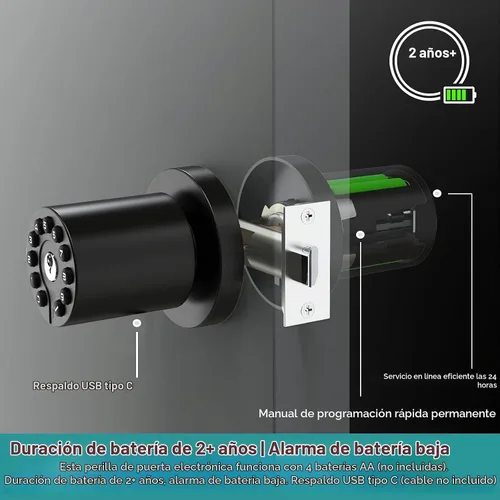 Vista 4 de BOTHSTAR Paquete de 3 Perillas de Puerta Electrónicas sin Llave Negras con Llave Igual, con Teclado Retroiluminado, Cerradura de Servicio Pesado