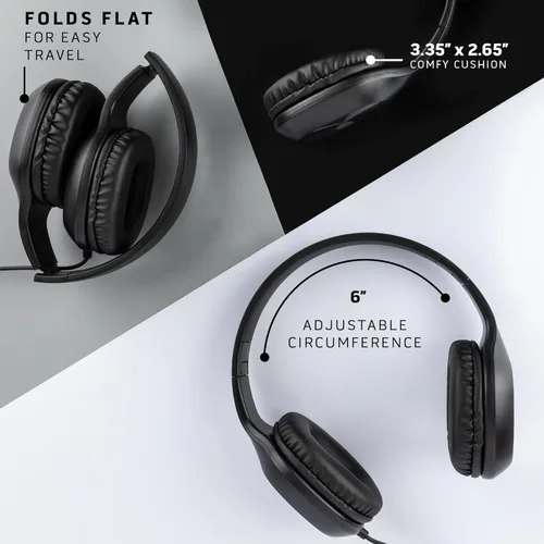 Vista 3 de Sonitum Auriculares para niños a granel para la escuela con micrófonos, paquete de 5 auriculares con cable de 0.138 in para escuelas - Cómodos Negro