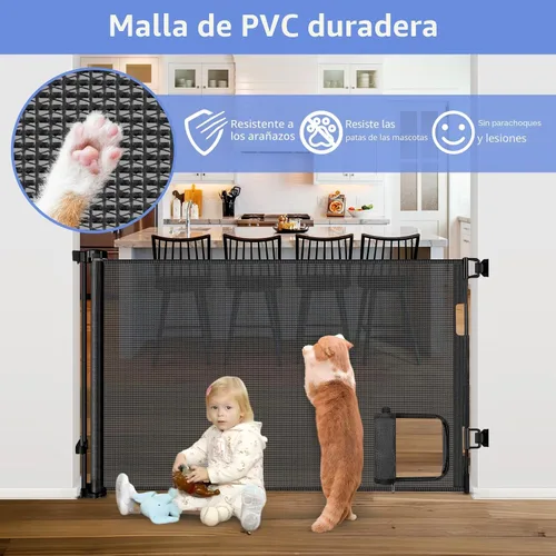 Vista 3 de Puertas retráctiles para bebés con puerta de 55" de ancho Puerta retráctil para perros con puerta para mascotas Puerta retráctil al aire libre