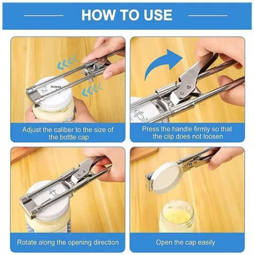Vista 2 de Abridor maestro ajustable para frascos y botellas, ajustable multifuncional de acero inoxidable, agarrador de tapa de frasco, abridor manual