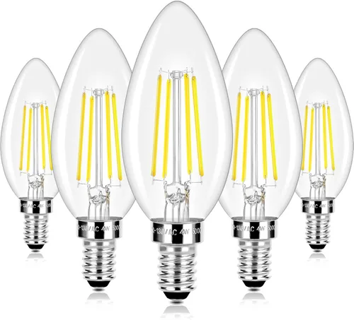 Vista 12 de E12 LED Candelabra Bulbs 40 Watt Equivalent, 4W Vintage Candle Light Bulbs Dimmable, 350Lm Amber Warm White 2200K B10 Edison Bulb, Filament Clear