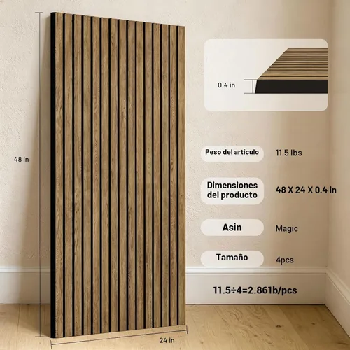 Vista 4 de Paneles de pared acústicos decorativos, 47.2 x 23.6 pulgadas, paquete de 4 Teca