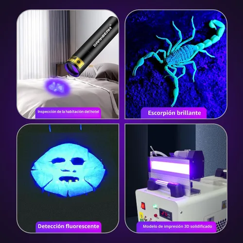 Vista 7 de DARKBEAM Linterna UV Luz Negra 395 NM, Mini pero Potente USB-C LED Recargable Lámpara de Madera, Linternas Ultravioleta para Detección de Orina
