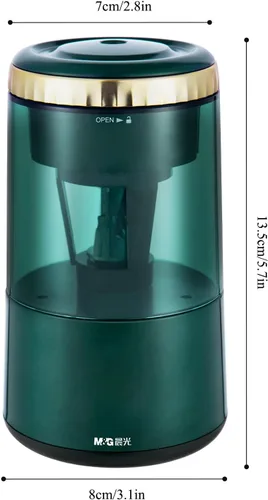Vista 7 de M&G Sacapuntas eléctrico, sacapuntas automático portátil para lápices de colores, parada automática, totalmente automático, afilado y rápido Verde