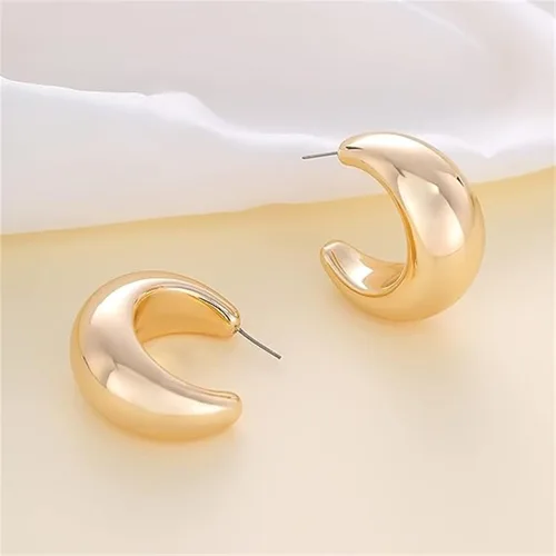 Vista 2 de Juego de aretes de oro para mujer, aretes de aro gruesos, aretes de lágrima dorados, aretes de aro ligeros, regalo de joyería para adolescentes