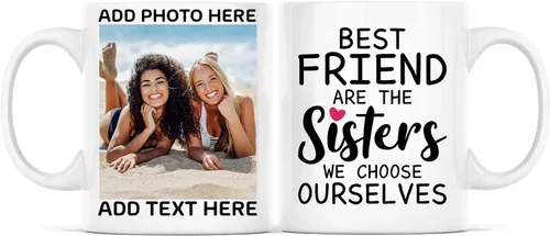 Vista 14 de Taza de café con texto en inglés "Because Of You I Laugh", regalo para mujeres, mejores amigas, mejores amigas, tazas personalizadas de amistad