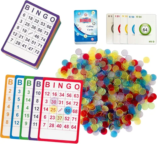 Vista 2 de Juego Completo de Bingo Yuanhe - 100 Tarjetas de Bingo, 1000 Fichas y Baraja de Tarjetas de Llamada para Familia, Grandes Grupos, Fiestas, Noches