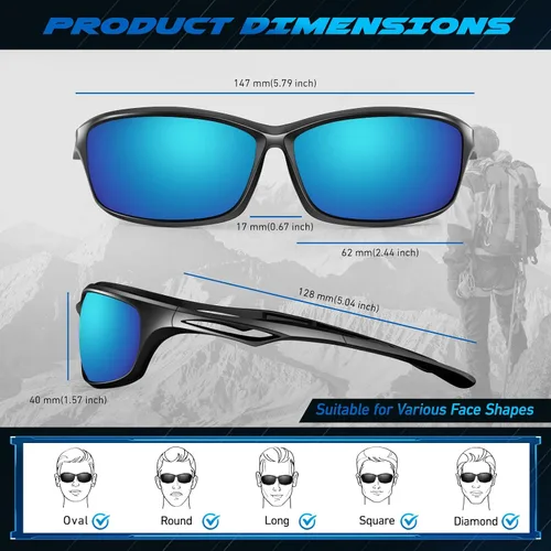 Vista 6 de LINVO Polarized Sports Sunglasses Men Women UV400 Protection Wrap Around Goggles for Running Cycling Driving Fishing