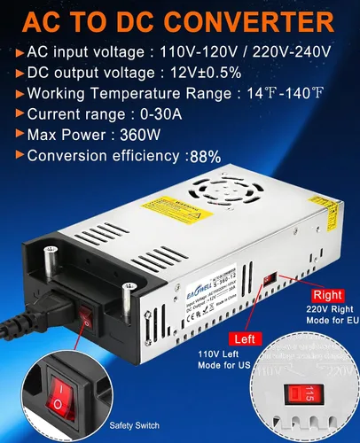 Vista 4 de EAGWELL Convertidor de 110 V a 12 V, convertidor universal SMPS de CA a CC, adaptador de transformador de fuente de alimentación conmutada para RV