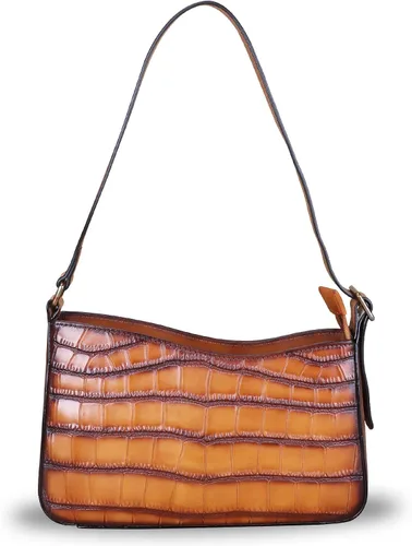 Vista 2 de Bolso de cuero genuino para mujer, bolso de hombro con patrón de cocodrilo