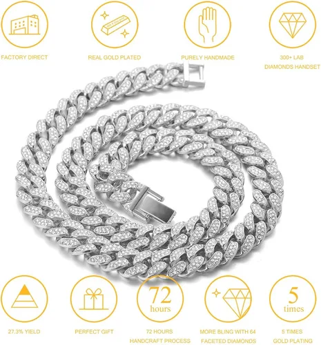 Vista 4 de Halukakah Cuban Link Chain for Men Iced Out,1520MM Men's Gold Chain Miami Choker Necklace 16"18"20"22"24"30"35" Bracelet 7"8"9" in 18kt Real