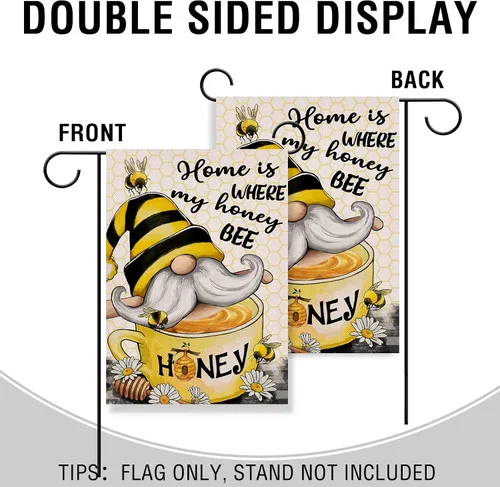 Vista 4 de Artofy Home is Where My Honey Bumble Bee Gnomo - Bandera decorativa para jardín, decoración exterior de primavera y verano, decoración exterior