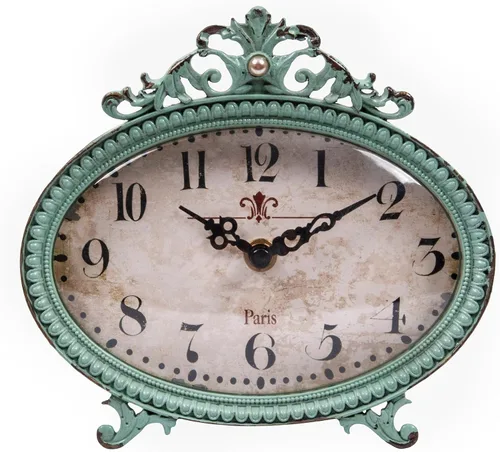 Vista 3 de Creative Co-Op Reloj de repisa de peltre envejecido verde Aqua Blue