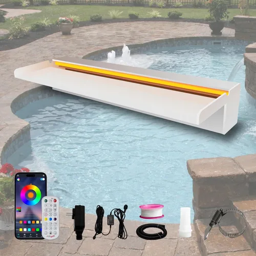 Vista 14 de Pamopamo Cascada Vertedero para Piscina de Acero Inoxidable Fuente de Estanque, Fuentes Negras para Exteriores con Control por APP y LED Coloridos