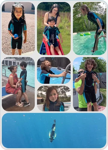 Vista 6 de Hevto Kids Shorty Wetsuit 2mm Neoprene Slim Fit for Boys Girls K02S-Cremallera Delantera-Azul