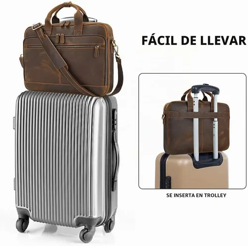 Vista 7 de Jack&Chris Full Grain Leather Briefcase for Men, Business Messenger Bag Laptop Bag Attache Case, Fits 15.6 Inch Laptop Marrón