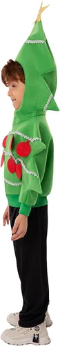 Vista 4 de Sujhwsx Disfraz de árbol de Navidad para niños, disfraz de manga larga con capucha y cremallera frontal, accesorios de ropa