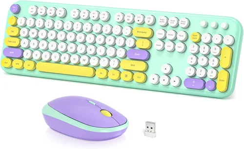 Vista 26 de Dilter Combo de teclado y mouse inalámbricos, teclado retro con teclas redondas, ergonómico de tamaño completo, ideal para PC con Windows, hogar