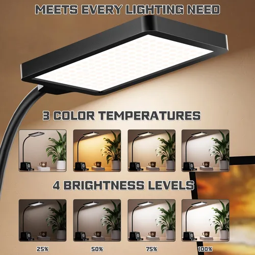 Vista 2 de Lámpara de escritorio LED Cozoo para hogar y oficina, lámpara de escritorio brillante de 15W con cargador inalámbrico y soporte para bolígrafos