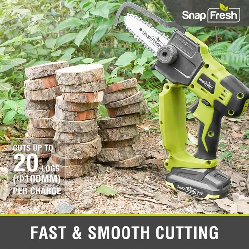 Vista 7 de SnapFresh Mini motosierra inalámbrica, motosierra eléctrica de 6 pulgadas, motosierra portátil de mano con batería de 2.0 Ah y cargador rápido