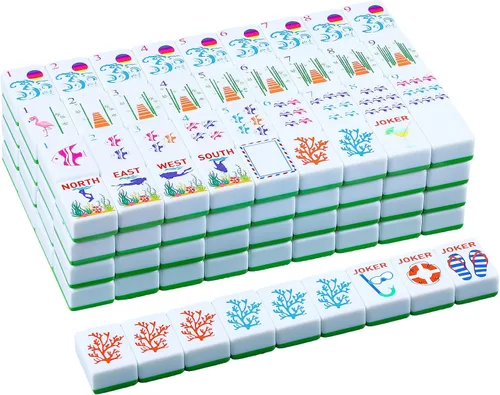 Vista 8 de Arrowbash Juego de 160 azulejos de Mahjong americano, 1.2 pulgadas con Océano japonés