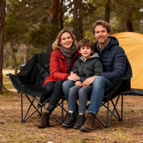 Vista 2 de Romswi Silla de campamento doble, silla de campamento para 2 personas, sofá biplaza plegable de gran tamaño, sofá de campamento resistente y sofá al