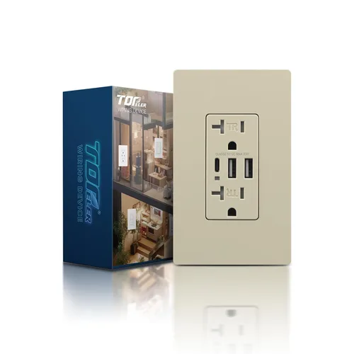 Vista 9 de TOPELER Toma de pared USB C negra, toma eléctrica de carga rápida de 30W 6.0Amp con 3 puertos USB (1*Tipo C y 2*Tipo A), receptáculo resistente a