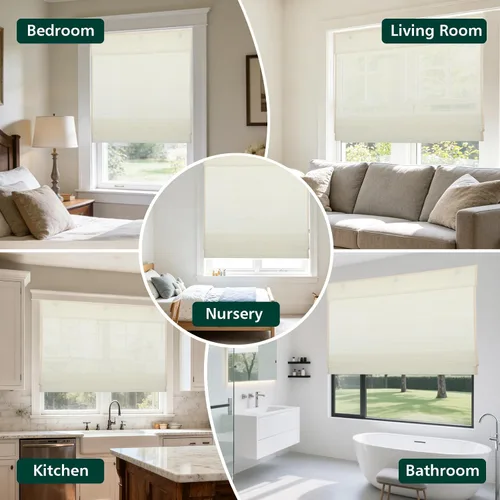 Vista 6 de Bamboo Cordless Roman Shades, Blackout Bamboo Blinds for Windows Block UV Rays, Ceiling/Inside/Outside/Door Mount, With Valance, Privacy Liner