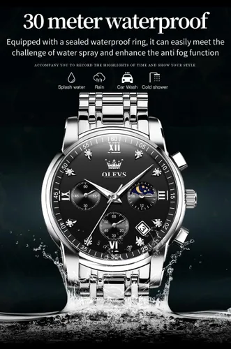Vista 4 de OLEVS Watch for Men Diamond Business Dress Analog Quartz Stainless Steel Waterproof Luminous Date Two Tone Luxury Casual Wrist Watch Blue
