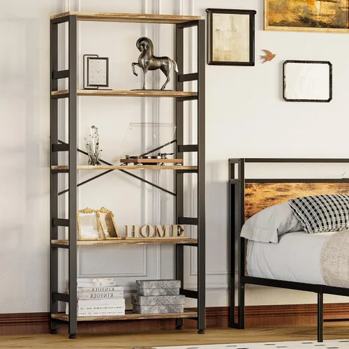 Vista 7 de IRONCK Estanterías y librerías, estante de 80cm de ancho, estantería de escalera de 5 niveles, 50kg/estante, estilo industrial vintage, estantería